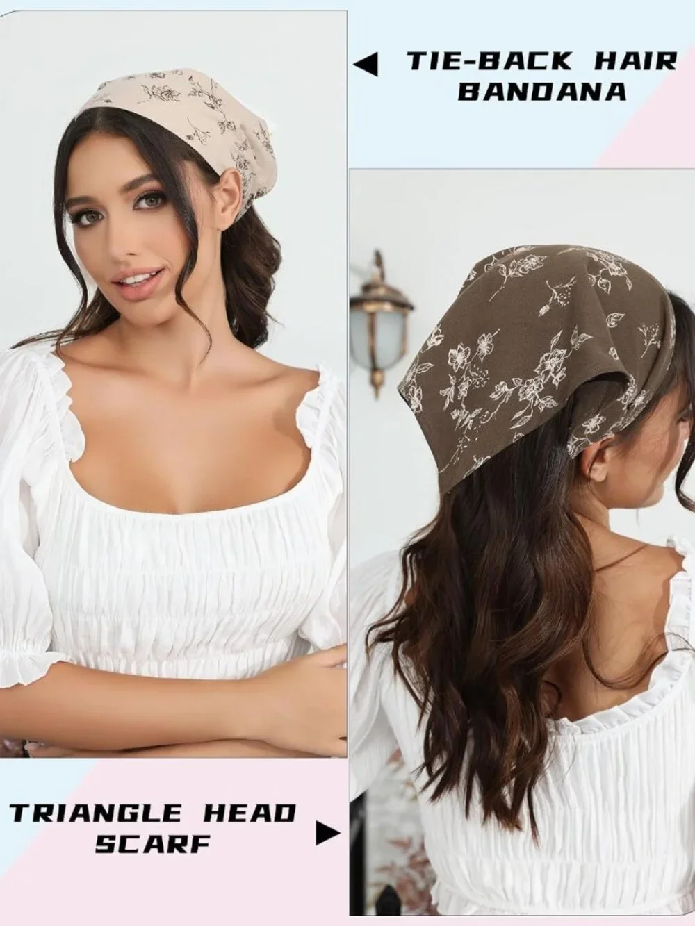 Floral Cotton Hair Scarves - 2PCS Triangle Bandanas for Women & Girls